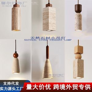 Luminaire suspendu vintage de style japonais Wabi Sabi, en travertin jaune, long, à LED, pour la maison, la chambre à coucher, l'hôtel - Product Image 5