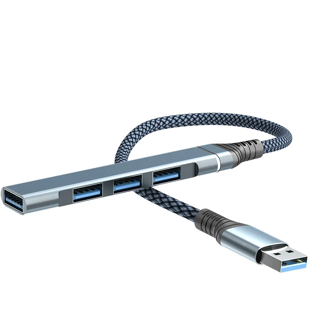Penjualan langsung dari pabrik Nylon Braided Otg Card Reader adaptor Ethernet c 3.0 gratis Download 4 Port Usb Hub