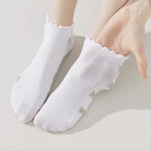 ถุงเท้าคลุมข้อเท้าแบบบางสำหรับ<span class=keywords><strong>ผู้หญิง</strong></span>ถุงเท้าผ้าฝ้ายสีขาวสีเขียวขอบระบายอากาศได้ดี - Product Image 2