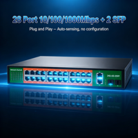 Switch Ethernet non géré Gigabit 24 ports PoE 24GE + 2 ports Uplink + 2 SFP 48V avec 10/100/1000 Mbps, empilable, capacité 52G