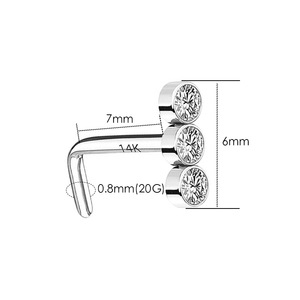 Piercing de nez en acier inoxydable avec trois strass en forme de 7, design géométrique, pour usage quotidien - Product Image 2