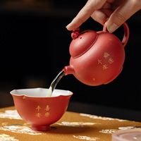 Juego de Té Chino Rojo Kung Fu, 1 Tetera y 2 Tazas con Caja de Regalo, Juego de Té Portátil para Viajes, para el Hogar y Regalos Empresariales