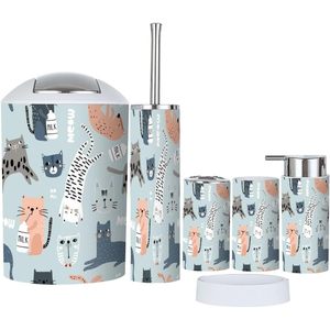 Ensemble d'accessoires de salle de bain 6 pièces à motif sans couture Funny Cats Home Decor Creative Childish Texture Great for Brushed Finish - Product Image 1