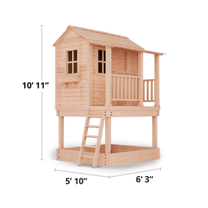 Casetta in Legno Rialzata per Bambini, Casa sull'Albero da Giardino con Balcone e Scala (Legno Naturale) - Product Image 4