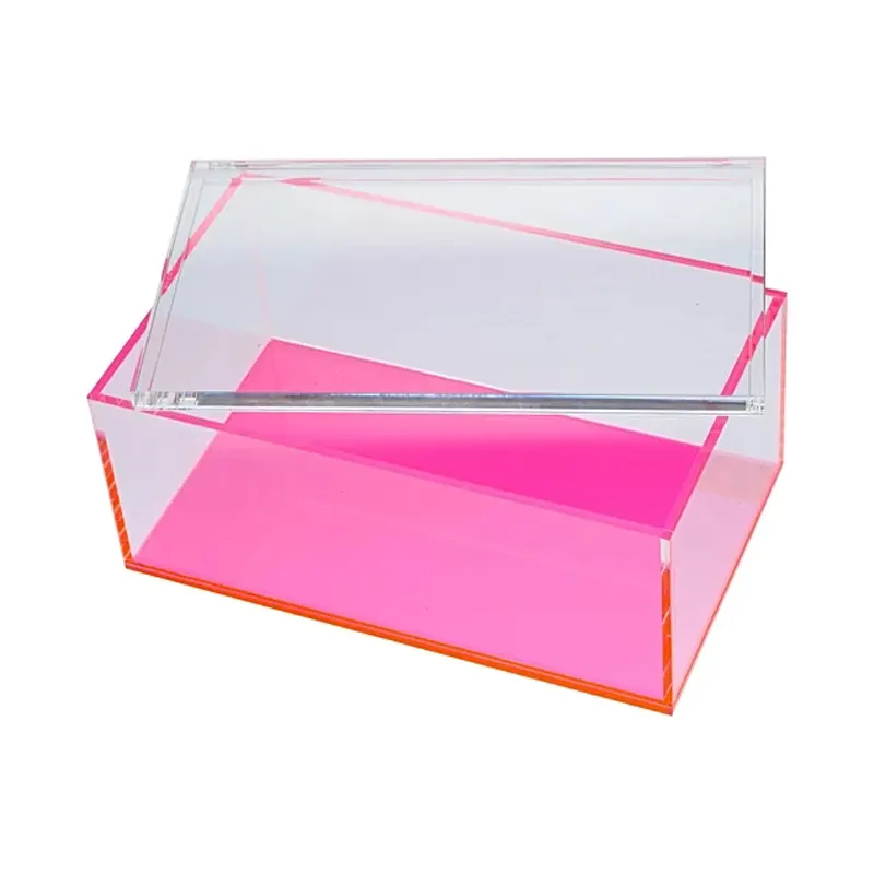 Boîte souvenir en acrylique rose fluo fluorescent Boîte acrylique rose fluo personnalisée avec couvercle Fournisseur de boîte cadeau rose lucite