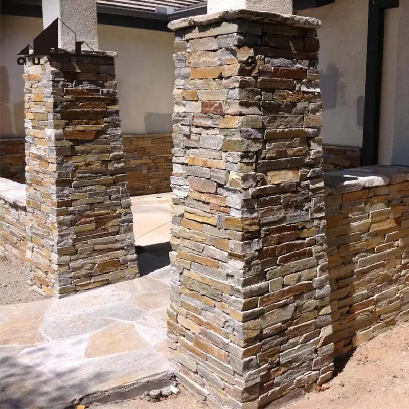 QUYANG Atacado Edifício Casa Pilares Pedra Natural Folheado Cultura Pedra Exterior Revestimento De Parede