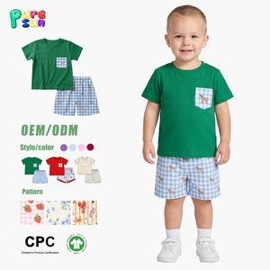 퓨어선 마마스 보이 스모크 캐주얼 카툰 패턴 여름 100% 코튼 남자아이 투피스 매칭 반바지 세트 - Product Image 4