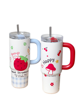 Grande Tasse Thermos Isotherme en Acier Inoxydable Grande Capacité avec Paille et Poignée Anti-Fuite pour Filles, Idéale pour le Bureau - Tasse Cadeau
