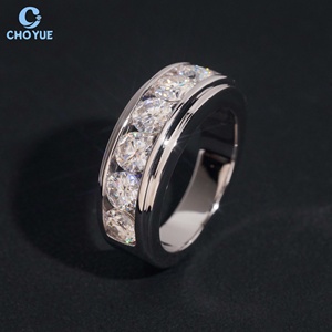 Moissanite Eternity Band <b>Ring</b> 925 <b>Silver</b> Rhodium Plated Channel Setting Round Brilliant Cut GRA Certified Classic Style <b>Ring</b> - Product Image 1
