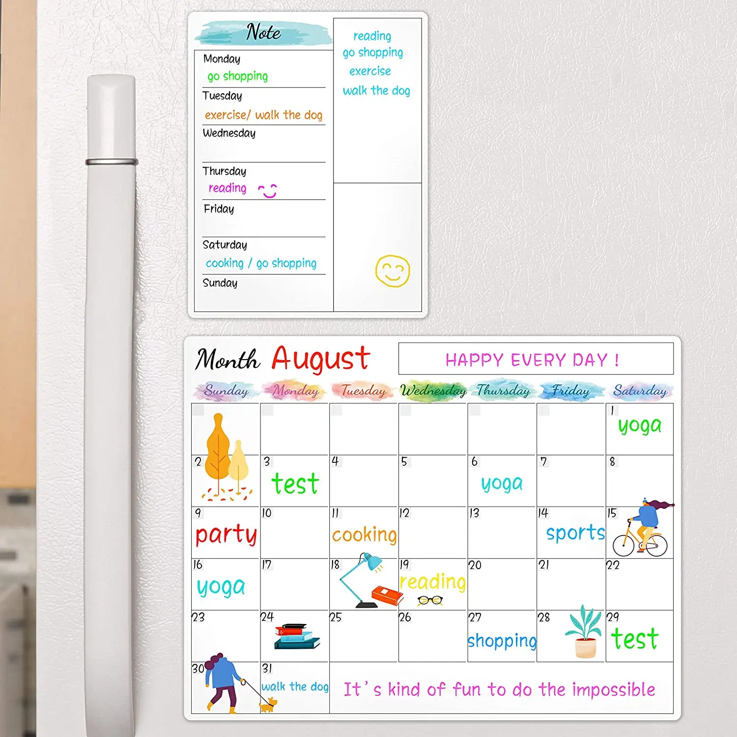 Dry Erase Fridge Magnetic Calendar White Board for Refrigerator Wall Home Kitchen Decor Grocery List Magnet Pad