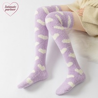 Chaussettes hautes en polaire corail à motif cœur jacquard épais, chaudes et douces en mélange de coton, pour femmes