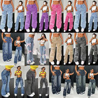 Jeans droits taille haute amples brodés respirants pour femmes, style vintage, vente en gros, exportation