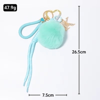 Porte-clés style lettre INS, petit pendentif pour cordon en cuir, boule de fourrure, strass, métal, alliage de zinc, boîte