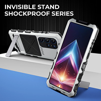 Casing HP Samsung S23 Ultra S24 Ultra dengan Buckle Metal, Kickstand Metal Tersembunyi, Bingkai Aluminium, Film PET Anti-Shock, Full Cover