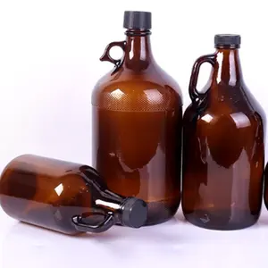1L 2L 2.5L 4L Huge Liquor Gallon California Wine Growler amber brown beer glass wine bottle with handle Glass Growler Jug