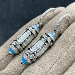 Orecchini in Argento Sterling 925 con Smalto Blu Turchese di Lusso, Design Personalizzato, Gioielli Raffinati in Stile Art Déco - Product Image 2