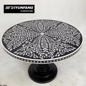 Table à manger ronde vintage peinte à la main avec incrustation de coquillages en bois massif de style cour de <span class=keywords><strong>Paris</strong></span> ancienne - Product Image 2