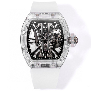 Reloj de Pulsera Transparente con Forma de Barril para Hombre, Correa de Fluororubber Blanca, Lujoso, Elegante, para Uso Diario y Fiestas - Product Image 1