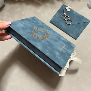 Scatole di presentazione rivestite di velluto con nastro di raso in alluminio di venezia acrilica stampate illustrazione di inviti di nozze - Product Image 5