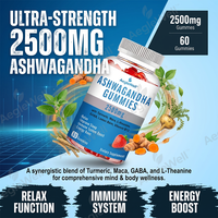 Hot verkopende private label natuurlijke Ashwagandha wortelextract gummies met vitamine B12 voor mannen en vrouwen
