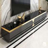Table basse moderne de luxe noir et or en verre, ensemble de meubles de salon avec console TV, prix de gros