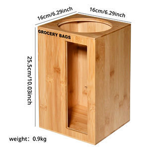 Porte-sacs poubelle mural multifonctionnel en bambou naturel personnalisable de luxe en gros, distributeur de sacs d'épicerie, boîte de rangement - Product Image 2
