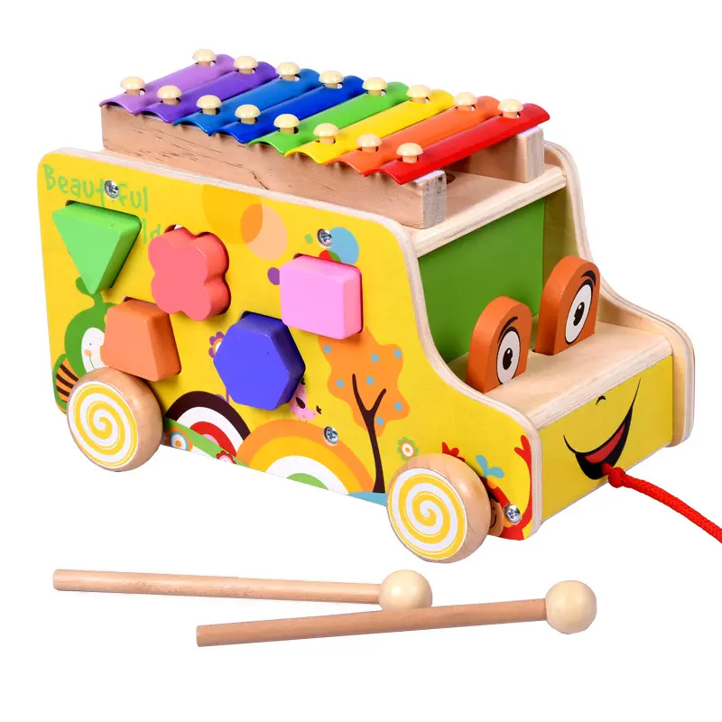 Penyortir Bentuk Kayu-Penyortir Bentuk & Anak Perempuan-Belajar Edukasi Bayi Penyortir Bus-Mainan Dorong & Tarik untuk Anak Laki-laki 1 Tahun