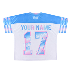 Kaus musim panas jala kotak personalisasi pola sublimasi celup ukuran besar leher-v Mode Jersey sepak bola Amerika - Product Image 2