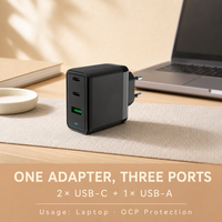 Chargeur de bureau 3-en-1 haute efficacité 2x USB-C 1x USB-A Adaptateur d'alimentation rapide de remplacement pour usage domestique et professionnel