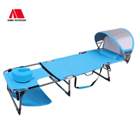 Chaise longue de plage pliable portable avec trou pour le visage, auvent détachable et oreiller en U pour le bronzage en extérieur
