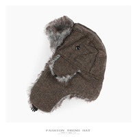 Chapeau Trappeur Marron à Chevrons en Fausse Fourrure, Ushanka Aviateur Hiver avec Cache-Oreilles et Boucle, Chaud Unisexe pour Hommes et Femmes, Idéal pour le Froid