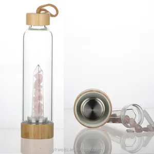 2024 nouveau lancement 2020 nouveau design bouteille d'eau en cristal sans bpa avec couvercle en bambou