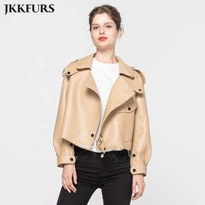 Nouvelle arrivée, veste bomber en cuir véritable pour femmes, tendance motard - Product Image 4
