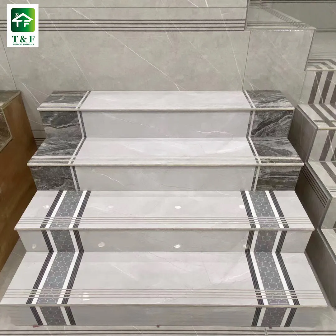 Azulejos antideslizantes de porcelana para escaleras, diseño de patrón de estilo moderno, azulejos de porcelana de cuerpo completo para escaleras, 300x1200