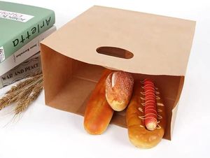 Wholesale Custom Printed <b>Biodegradable</b> Brown Kraft <b>Paper</b> Bags with Die-Cut Handle for Food Lunch Pizza Delivery Packaging - Product Image 4