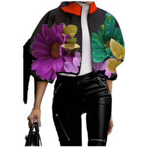 Nouvelle Veste Courte Femme Printemps-Automne en Coton Respirant à Col Montant Zippé, Imprimé Pois, Style Tendance - Product Image 1