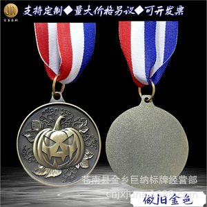 Médaille Citrouille Géante 5cm en Alliage Or Antique Argent Bronze Pendentif Citrouille d'Halloween Cadeau de Bureau Conception Personnalisée Disponible - Product Image 3