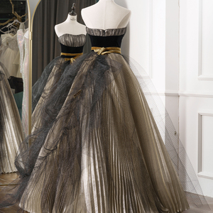 Robe de mariée de luxe Jancember RL138, sans bretelles, avec des rubans, asymétrique, sans manches, en or - Product Image 4