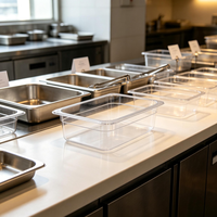 Conteneur de stockage alimentaire de cuisine contemporain en plastique PC, demi-taille, rectangulaire, écologique, empilable, pliable, avec couvercles détachables