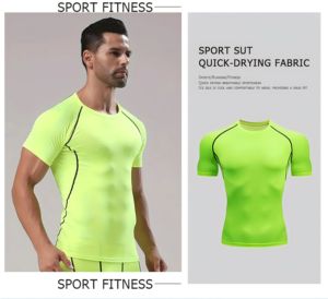 T-Shirt Estiva da Uomo a Maniche Corte, Aderente e Compressiva, con Logo Personalizzato, Maglia Sportiva <span class=keywords><strong>Skinny</strong></span> per Allenamento di Basket e Bodybuilding - Product Image 3