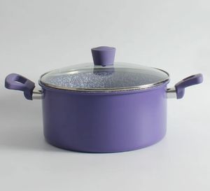 Hot 24cm Large Purple soup pot with glass lid Kitchen Nonstick Binaural <strong>Saucepan</strong> <strong>induction</strong> compatible - Product Image 1