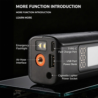 Gonfleur de pneus portable 12V, pompe à air sans fil, manomètre numérique, cylindre unique, rechargeable par USB, ABS noir