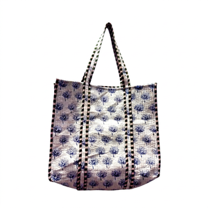 Sac fourre-tout bohème en coton avec imprimé pissenlit bleu, sac de shopping ouvert sur le dessus, toutes saisons - Product Image 1