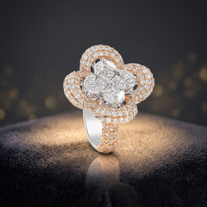 Anillo de Lujo con Diamantes Cultivados en Laboratorio, Diseño Floral, Corte Marquesa y Princesa, Oro 10K 14K 18K, Plata 925 935, para Aniversario o Boda - Product Image 1