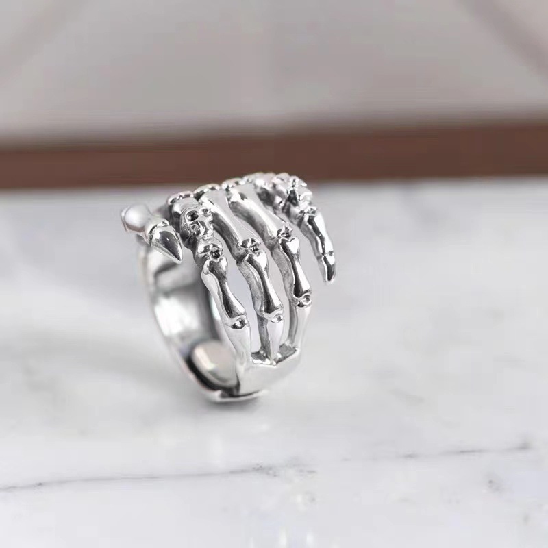 HZMAN Gothic Punk Spine Skeleton Ring - Stainless Steel Biker Ring For Men & Women, Adjustable Sizes - View #3