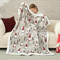 Plaid en polaire de Noël 50 x 60 pouces, en polyester tricoté Sherpa, rectangulaire, motif renne et flocon de neige, pour la maison