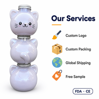 Bouteille en plastique transparente vide en forme de chat pour animaux de compagnie, 350 ml, 500 ml, pour eau minérale, jus, vente en gros