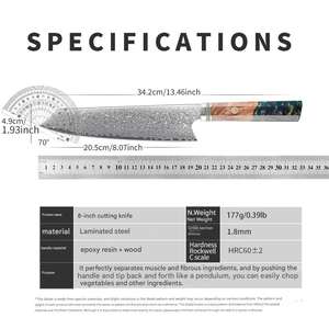 Cuchillo de Chef IOKO de 67 Capas de Acero de Damasco con Mango de Resina Burlwood, Cuchillo de Carnicero Estilo Japonés - Product Image 6