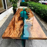 Tables à manger en bois massif avec bord naturel et résine époxy - Couleurs et dimensions personnalisables pour usage agricole, scolaire ou en entrepôt |   Design moderne européen