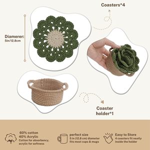 Posavasos de ganchillo con forma de hoja para macetas, juegos de posavasos con soporte para bebidas, posavasos de bar para mesa de café, escritorio, <span class=keywords><strong>maceta</strong></span> de plantas suculentas - Product Image 2